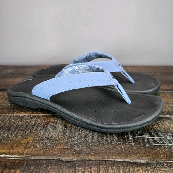 NEW OluKai Ohana Womens Size 7 Slip On Flip Flops Beach Sandals Foam Blue Black - Picture 1 of 10